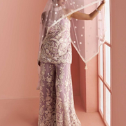Stylish Mauve Ethnic Set Halter Neck Beaded Top with Heavily Embroidered Palazzo_2