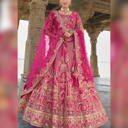 Timeless Pink Bridal Silk Lehenga with Elaborate Khatli & Heavy Embellishments - Buy