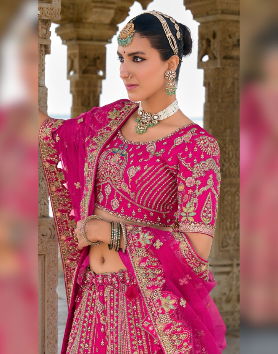 Timeless Pink Bridal Silk Lehenga with Elaborate Khatli & Heavy Embellishments - Buy_1
