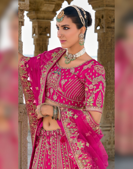 Timeless Pink Bridal Silk Lehenga with Elaborate Khatli & Heavy Embellishments - Buy_1