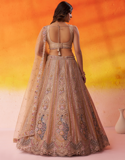 Traditional Bridal Net Lehenga Choli with Heavy Sequins Work and Dupatta - Buy_1