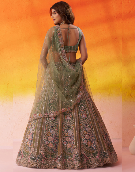 Traditional Bridal Net Lehenga Choli with Heavy Sequins Work and Dupatta - Buy_5