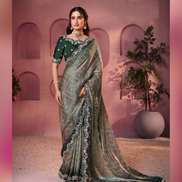 Traditional Meets Contemporary Bandhani Shaded Satin Silk Saree with Embroidery & Embellishments - Buy