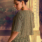 Traditional Mehendi Green Georgette Palazzo Set Seroski Work with Stylish Blouse & Jacket - Buy_1