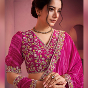 Traditional Pink Bandhani Leheriya Saree in Two-Tone Satin Silk Stone & Thread Work Blouse Included - Buy_1