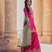 Traditional Pink Kurti Palazzo Set with Beautiful Sequin Embroidery and Dupatta