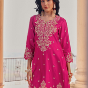 Traditional Pink Kurti Palazzo Set with Beautiful Sequin Embroidery and Dupatta_1