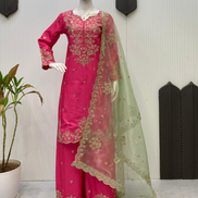Traditional Pink Kurti Palazzo Set with Beautiful Sequin Embroidery and Dupatta_3