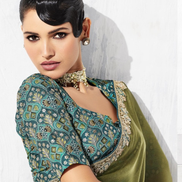 Traditional with a Twist Mehendi Green Embroidered Saree & Printed Blouse - Buy_2
