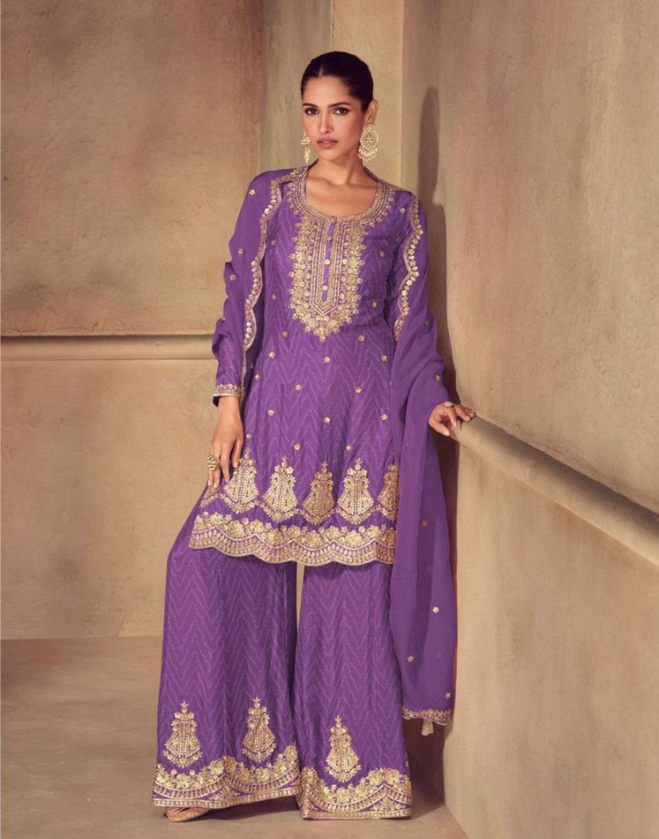 Trendy Real Chinon Kurta Palazzo Dupatta Set Elegant Digital Prints for All Occasions_2