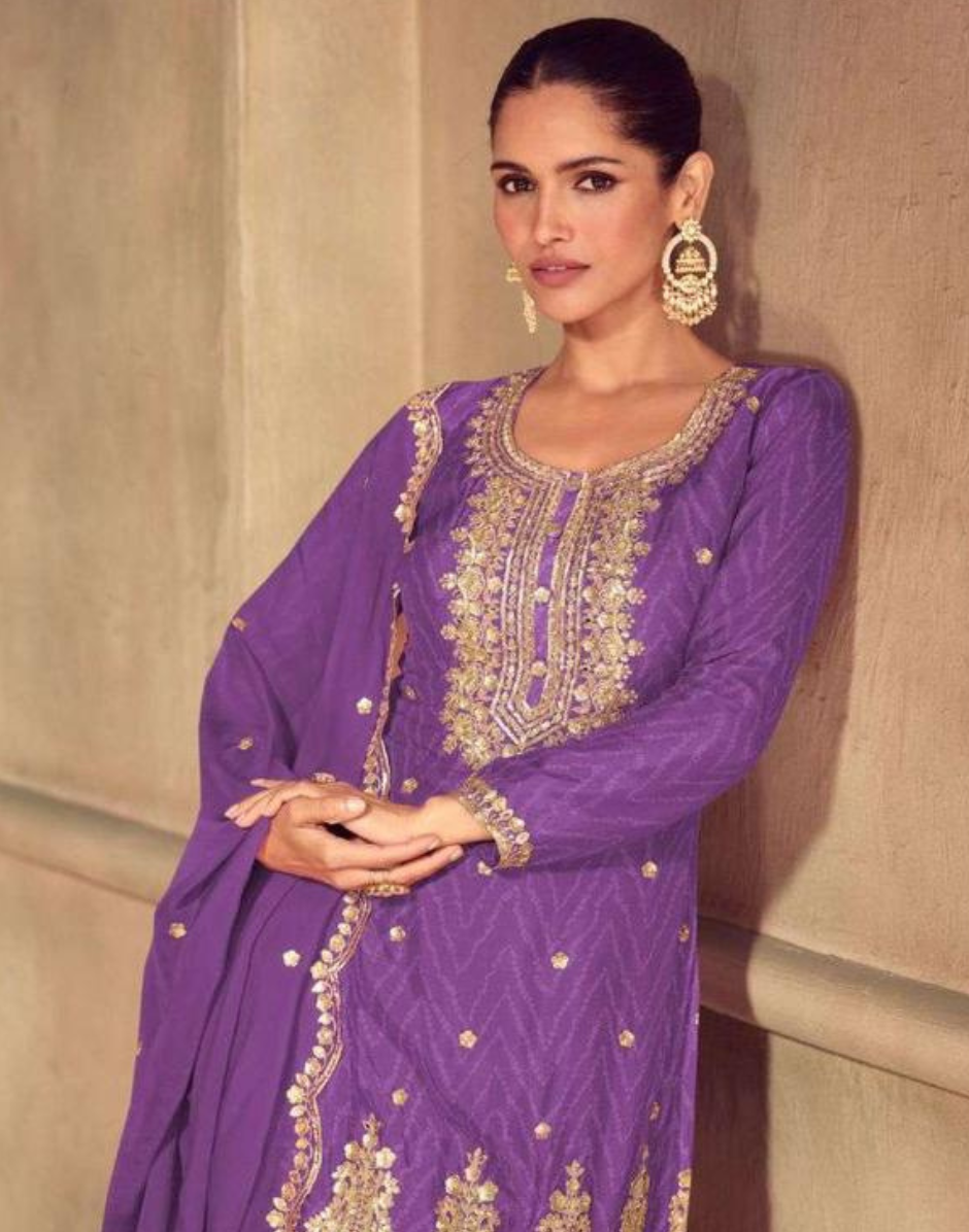 Trendy Real Chinon Kurta Palazzo Dupatta Set Elegant Digital Prints for All Occasions_5