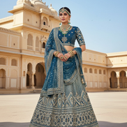 Velvet Lehenga Blouse with Sequins Embroidery & Net Dupatta Glamorous Ethnic Set - Buy
