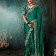 Verdant Grace Saree Premium Green Fabric with Artistic Aari and Handwork Motifs - Buy