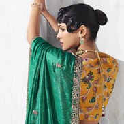 Vibrant Green Embroidered Saree with Contrast Printed Blouse Ethnic Chic - Buy_2
