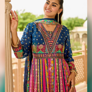 Vibrant Multicolor Chiffon Gown Style Kurti with Dupatta Handcrafted Elegance - Buy_1