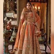 Vibrant Orange Bridal Silk Lehenga with Zari, Sequin, Pearl & Thread Embroidery Includes Blouse & Dual Dupatta Set - Buy