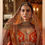 Vibrant Orange Bridal Silk Lehenga with Zari, Sequin, Pearl & Thread Embroidery Includes Blouse & Dual Dupatta Set - Buy_1