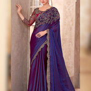 Vibrant Purple Saree in Satin Georgette with Intricate Blouse Design - Buy