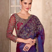 Vibrant Purple Saree in Satin Georgette with Intricate Blouse Design - Buy_1