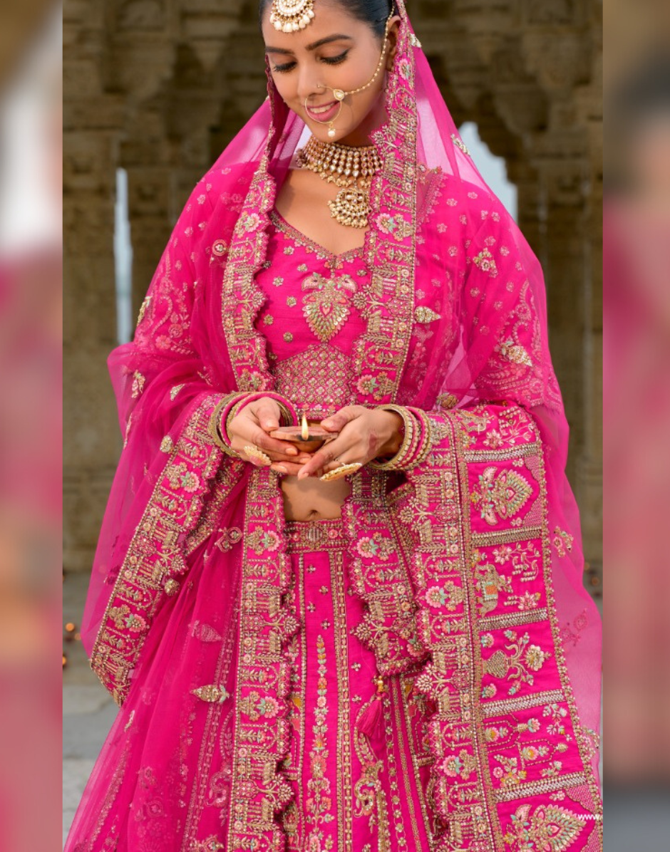 Wedding Ready Traditional Heavy Bridal Silk Lehenga with Khatli Embroidery - Buy_1