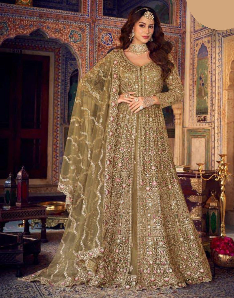 Traditional Brown Lehenga with Heavily Embroidered Kurta Bridal & Festive Wear - Buy