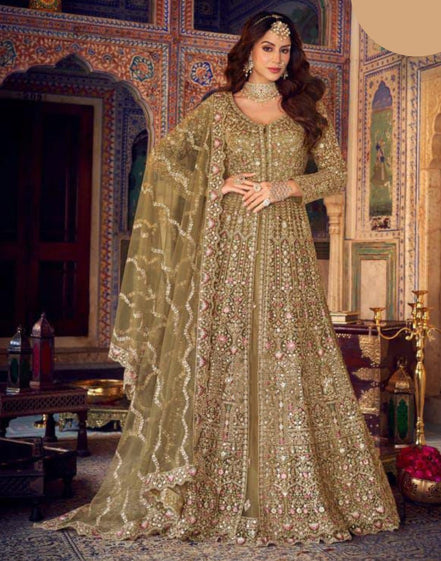 Traditional Brown Lehenga with Heavily Embroidered Kurta Bridal & Festive Wear - Buy