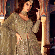 Traditional Brown Lehenga with Heavily Embroidered Kurta Bridal & Festive Wear - Buy