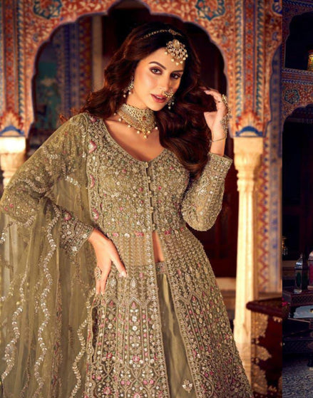 Traditional Brown Lehenga with Heavily Embroidered Kurta Bridal & Festive Wear - Buy