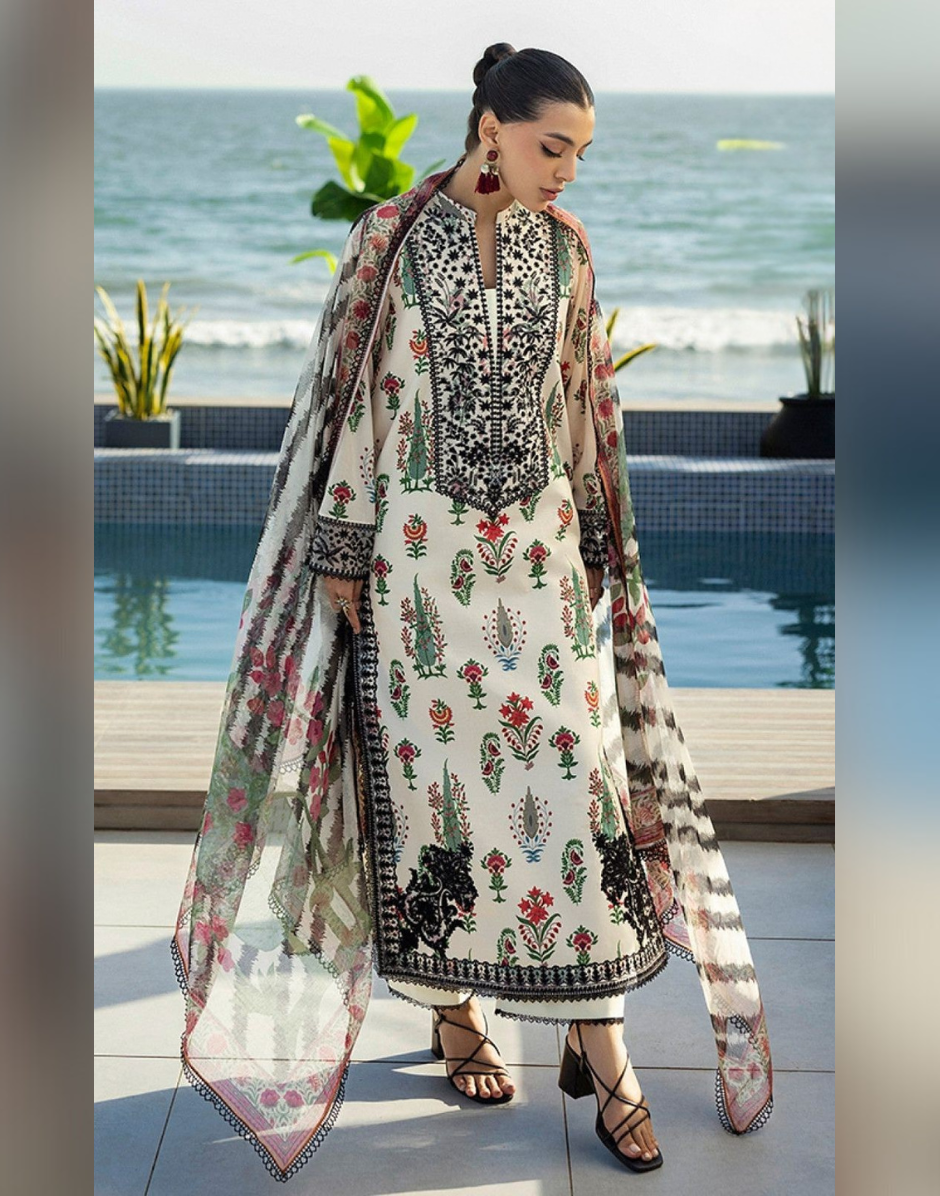 White Floral Coord Set in Soft Crepe Statement Piece - Buy_1