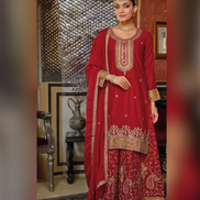 Women’s Chinon Embroidery Work Palazzo Suit Set with Dupatta Traditional & Trendy - Buy
