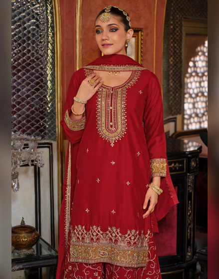 Women’s Chinon Embroidery Work Palazzo Suit Set with Dupatta Traditional & Trendy - Buy
_1