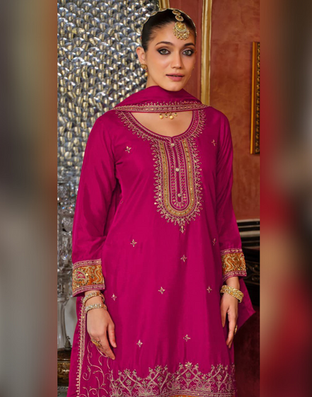 Women’s Chinon Embroidery Work Palazzo Suit Set with Dupatta Traditional & Trendy - Buy_4