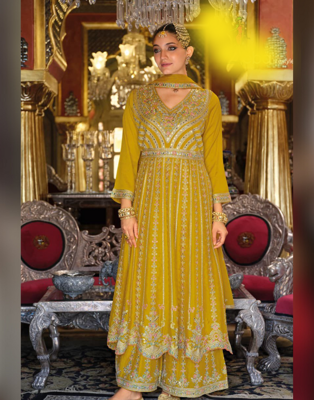Women’s Kurta Palazzo Dupatta Set with Full Embroidery Stylish Traditional Outfit - Buy_2