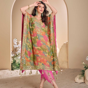 Women’s Pink Pure Viscose Silk Kaftan Tulip Cut with Hand Mirror Work & Gota Patti Embroidery - Buy