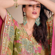 Women’s Pink Pure Viscose Silk Kaftan Tulip Cut with Hand Mirror Work & Gota Patti Embroidery - Buy_2