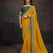 Yellow Saree with Swarovski Sequin Work Elegant Unique Border & Designer Blouse - Buy