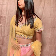 Yellow & Pink Lehenga Choli Set with Mirror Work - Rent - Glamourental